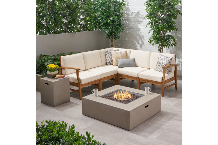 L shaped outdoor couch with fire pit hot sale